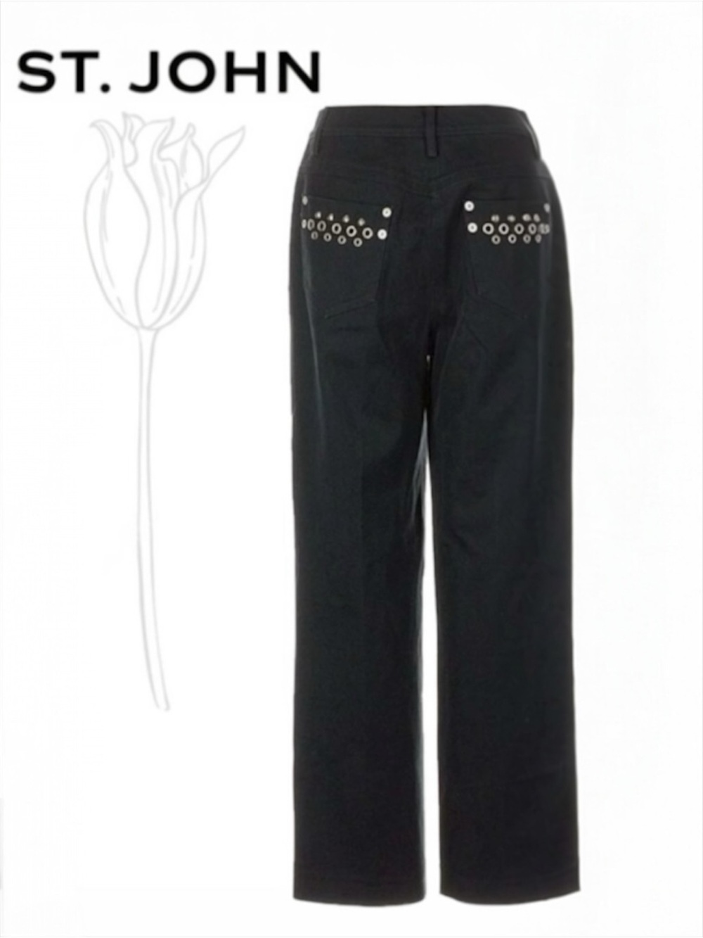 ST JOHN Black Bootcut Metal Embellishments Jeans